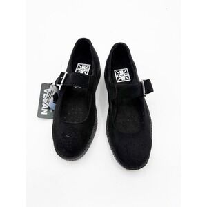 T.U.K. Black Vegan Suede Viva Mondo Mary Jane Creeper Shoes Women 8 V8868 NWT